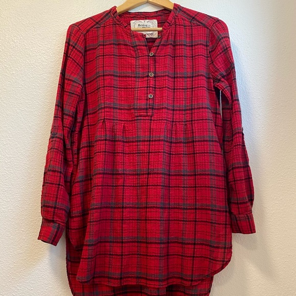 Anthro Holding Horses Red Flannel Shirt Dress - Picture 13 of 13